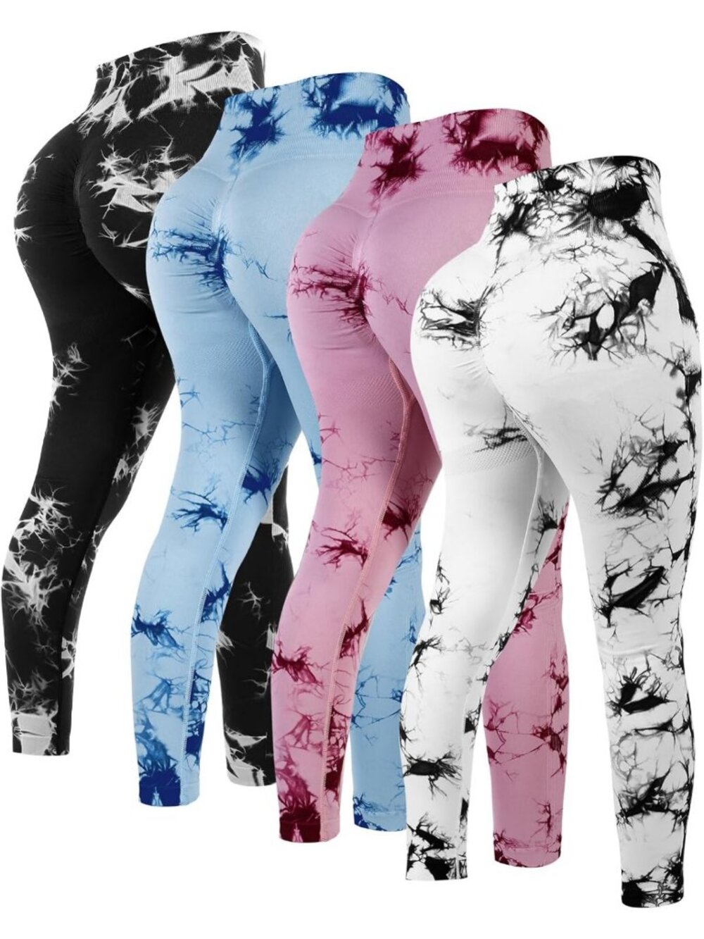 4 Pcs High Waisted Tie Dye Workout Leggings - Seamless Scrunch Butt Lifting